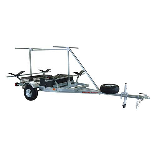 Malone MegaSport 2 Kayak Trailer Package with 2nd Tier, MegaWing Carriers, Storage Baskets