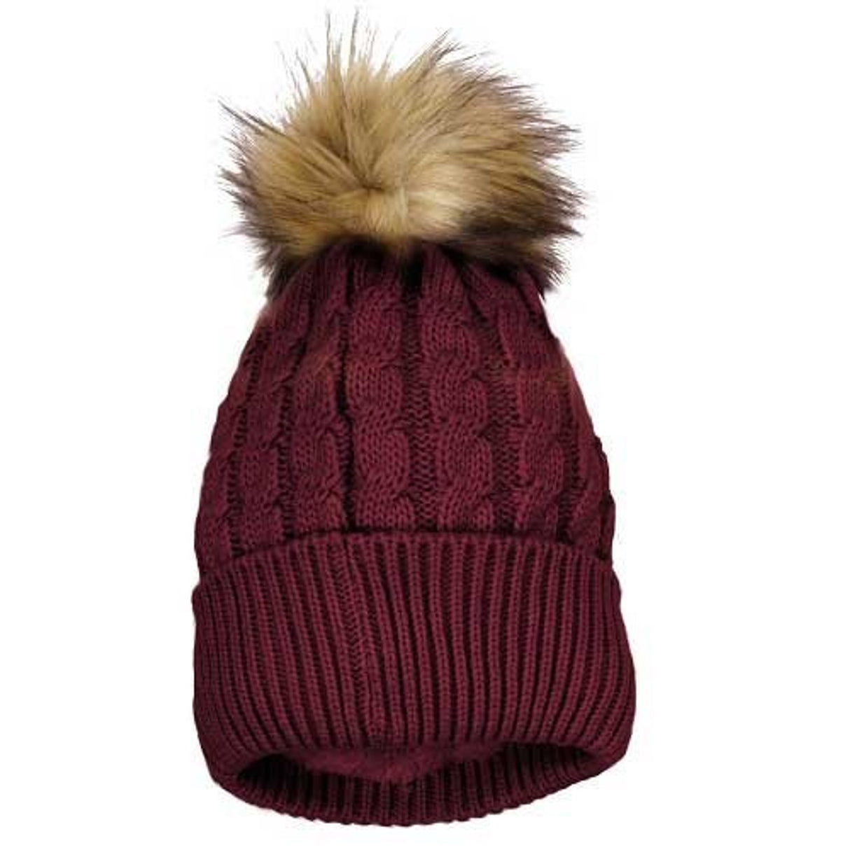 Grand Sierra Women's Cable Acrylic Hat With Faux Fur Pom