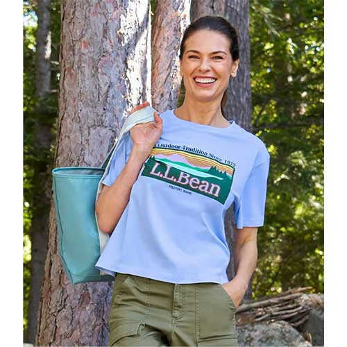 L.L. Bean Women's Sunwashed Tee, Short-Sleeve Cropped Boxy Crewneck Logo