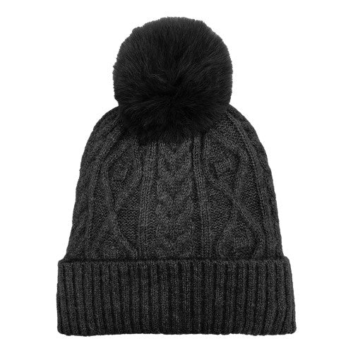 Grand Sierra Women's Cable Acrylic Hat With Faux Fur Pom