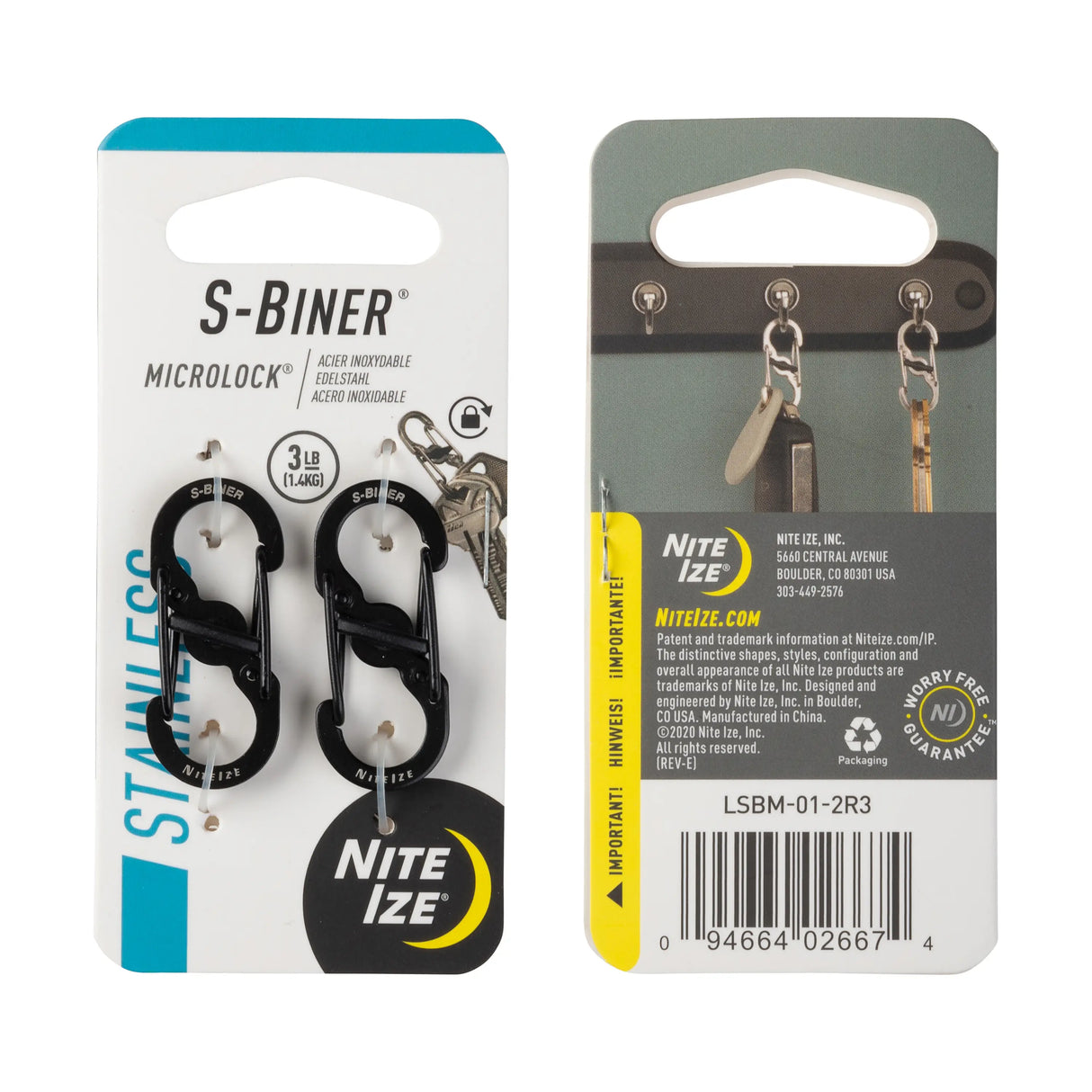 Nite Ize S-Biner Locking Dual Carabiner Steel 2-Pack Size Micro