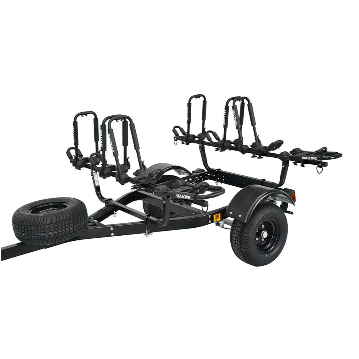 Malone MicroSport Off-Road 4 Kayak Trailer Package with 4 Sets of FoldAway-J Racks & Spare Tire