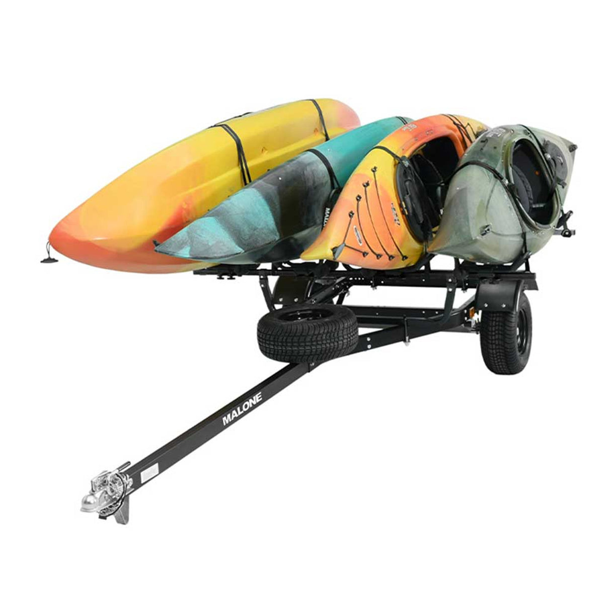 Malone MicroSport Off-Road 4 Kayak Trailer Package with 4 Sets of FoldAway-J Racks & Spare Tire