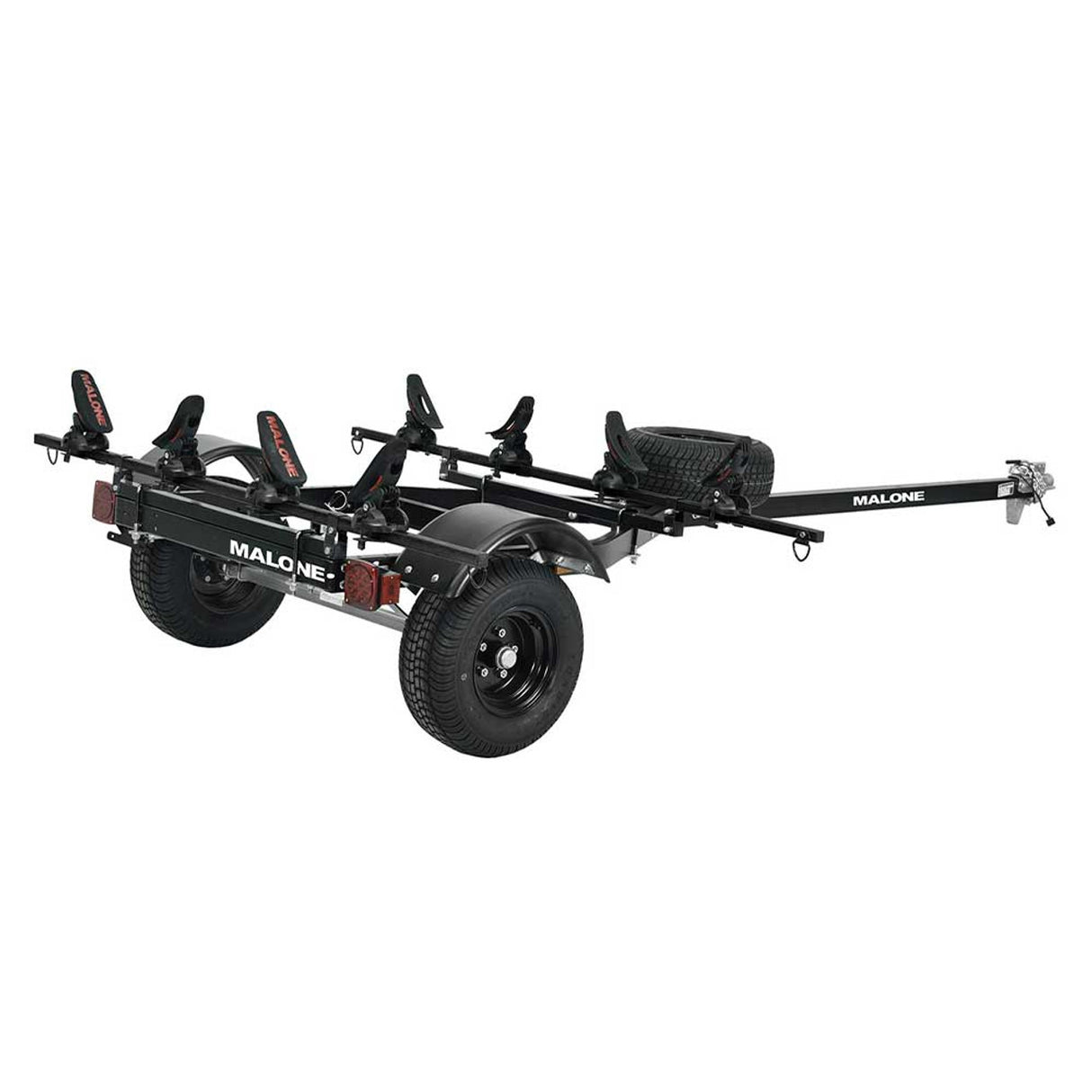 Malone MicroSport Off-Road LowBed 2 Kayak Trailer Package with 2 Sets of SaddleUp Pro & Spare Tire