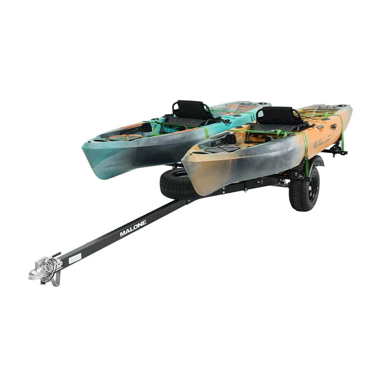 Malone MicroSport Off-Road LowBed 2 Kayak Trailer Package with 2 Sets of SaddleUp Pro & Spare Tire