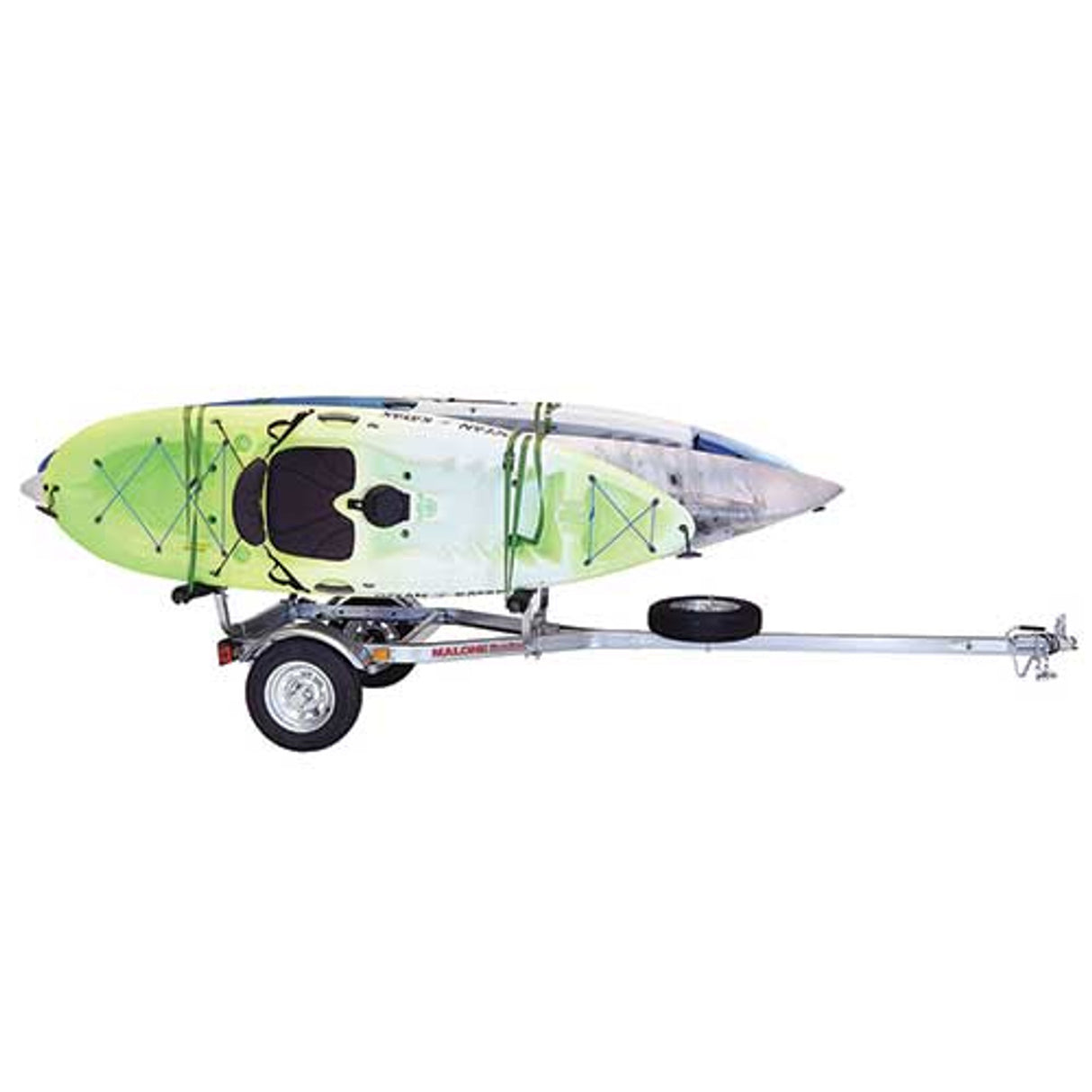 Malone MicroSport 4 Kayak Trailer Package with 2 Sets Stackers, 4 Sets Rack Pads, Spare Tire