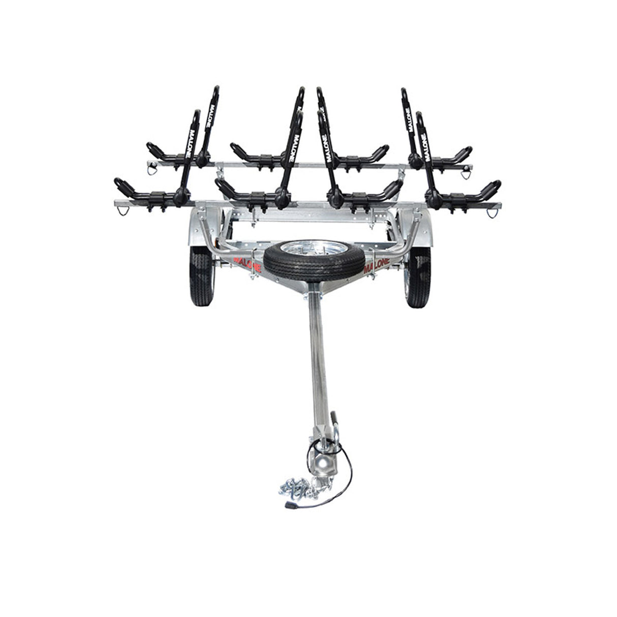 Malone MicroSport 4 Kayak Trailer Package with 4 Sets FoldAway-J Racks, Spare Tire
