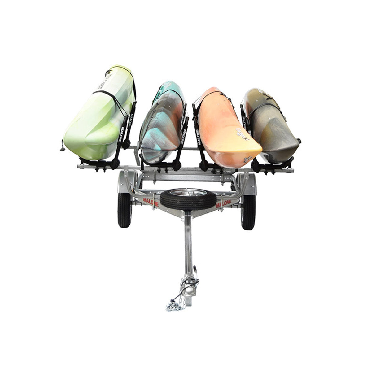 Malone MicroSport 4 Kayak Trailer Package with 4 Sets FoldAway-J Racks, Spare Tire