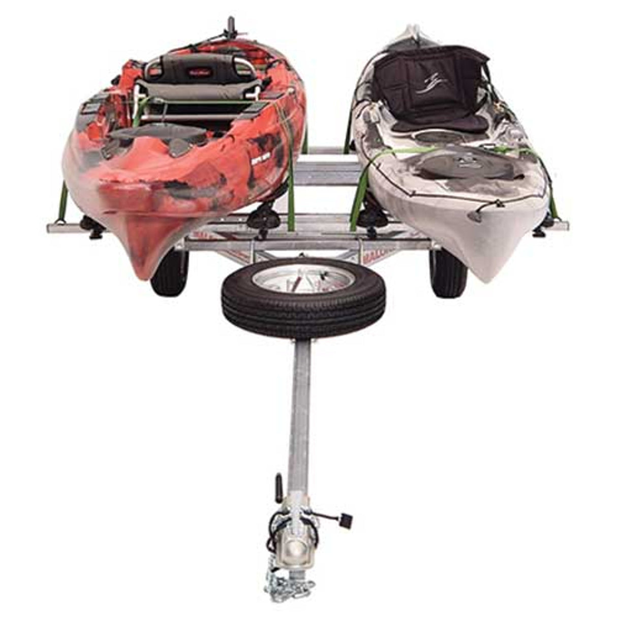 Malone MicroSport LowBed 2 Kayak Trailer Package with 2 Sets Saddle Up Pro, Spare Tire