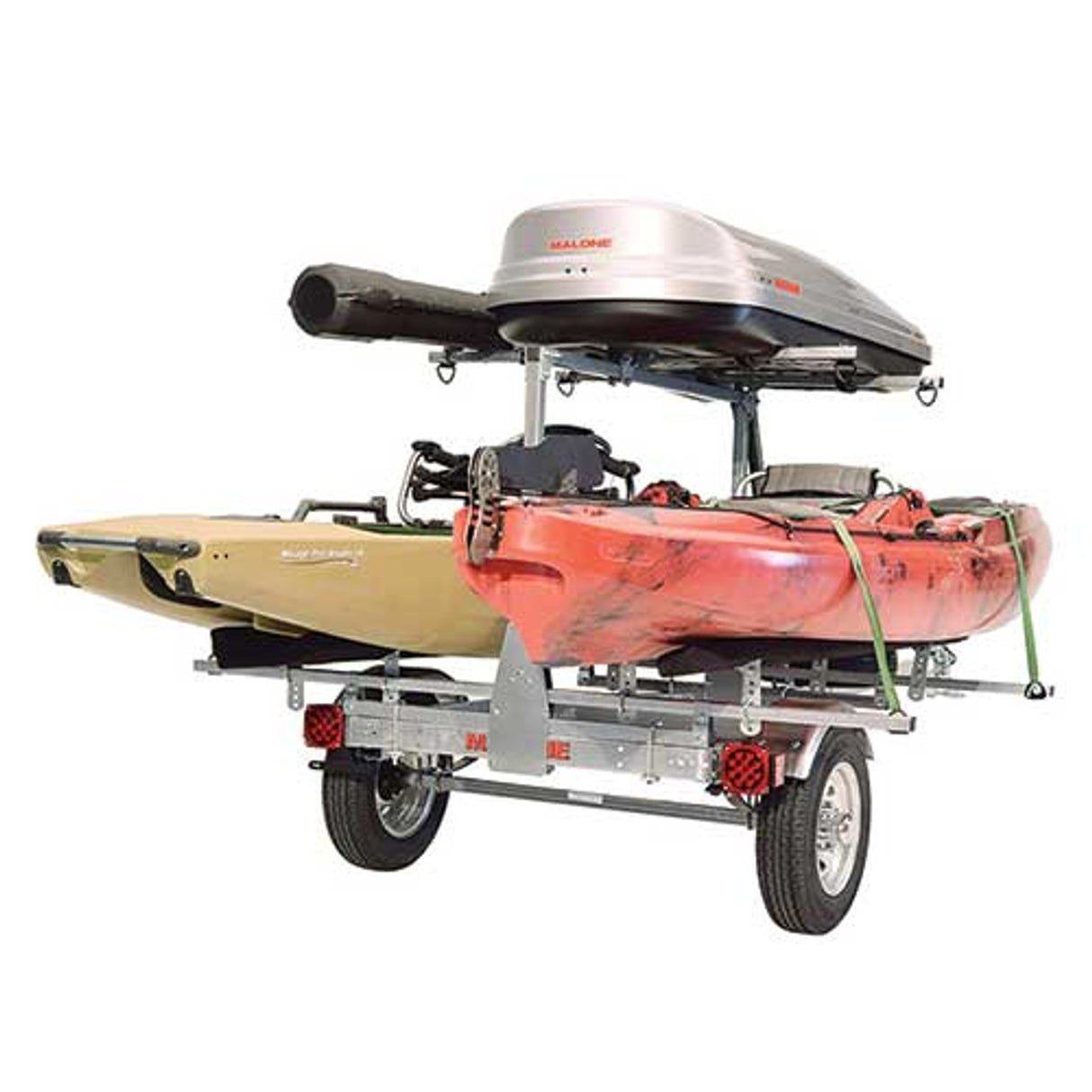 Malone MicroSport LowBed Trailer with Tier, 2 Sets Bunks, Cargo Box, Rod Tube, & Spare Tire