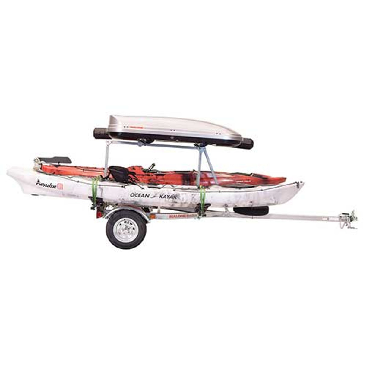 Malone MicroSport LowBed Trailer Package with 2nd Tier, 2 Sets MegaWings, Cargo Box, Rod Tube, & Spare Tire