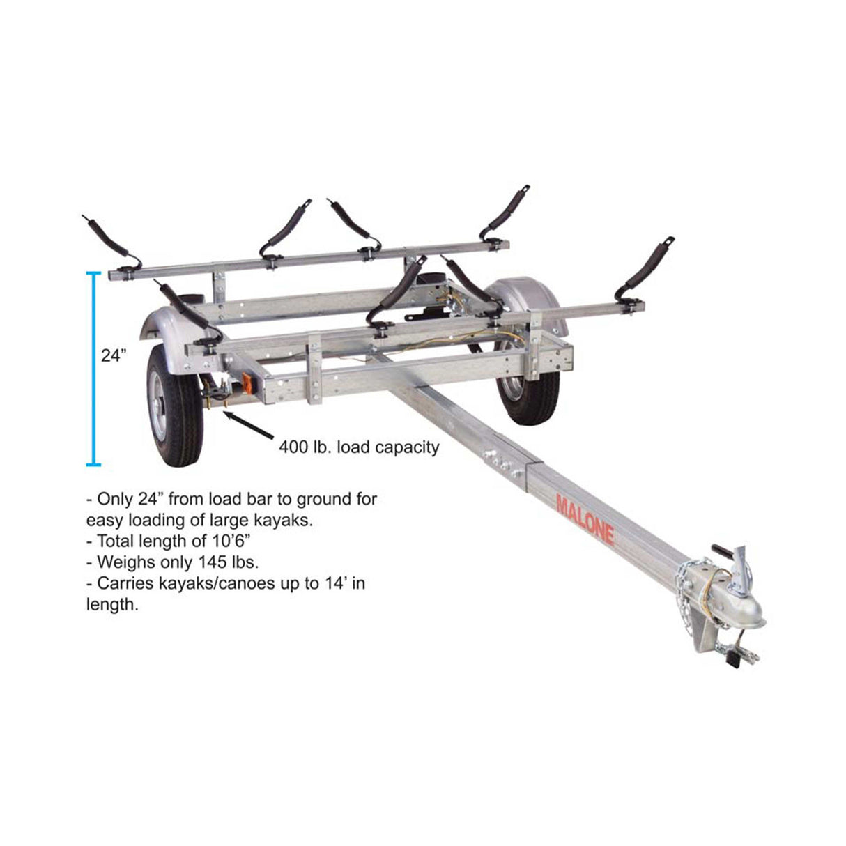 Malone EcoLight 2 Kayak Trailer Package with 2 V-Racks