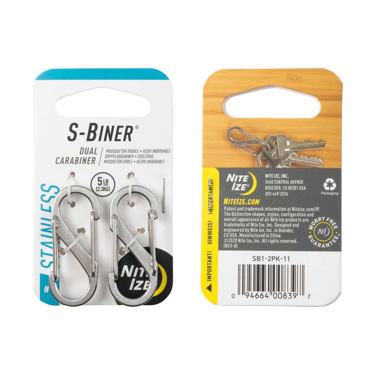 Nite Ize S-Biner Stainless Steel Dual Carabiner 2-Pack Size-1