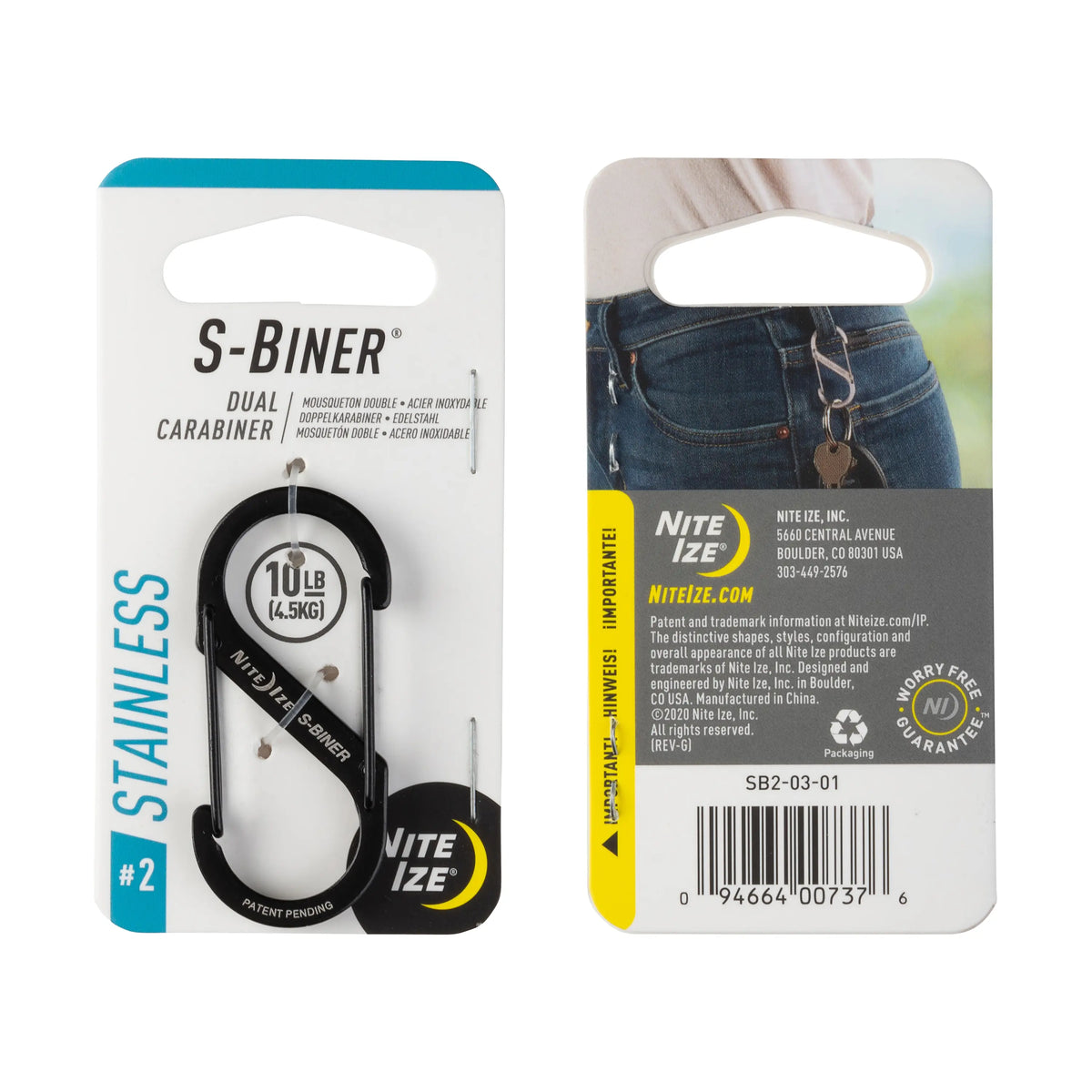 Nite Ize SBiner Dual Carabiner Stainless Steel Single Size2 Sherper's