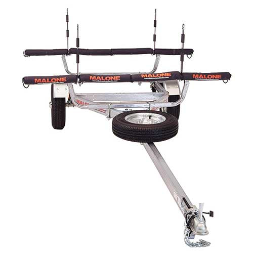 Malone MicroSport 4 Kayak Trailer Package with 2 Sets Stackers, 4 Sets Rack Pads, Spare Tire