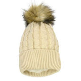 Grand Sierra Women's Cable Acrylic Hat With Faux Fur Pom
