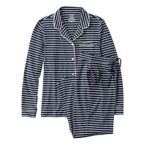 L.L. Bean Women's Super-Soft Shrink-Free Button Front Pajama Set, Stripe