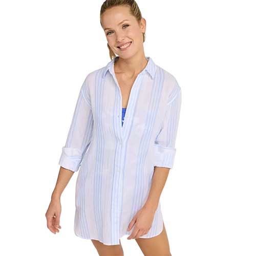 L.L. Bean Women's Cloud Gauze Cover-Up Shirt, Stripe