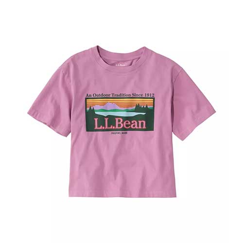 L.L. Bean Women's Sunwashed Tee, Short-Sleeve Cropped Boxy Crewneck Logo
