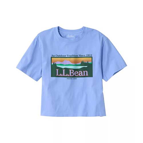 L.L. Bean Women's Sunwashed Tee, Short-Sleeve Cropped Boxy Crewneck Logo