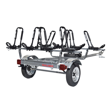 Malone MicroSport 4 Kayak Trailer Package with 4 Sets FoldAway-J Racks, Spare Tire