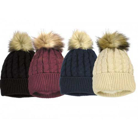 Grand Sierra Women's Cable Acrylic Hat With Faux Fur Pom