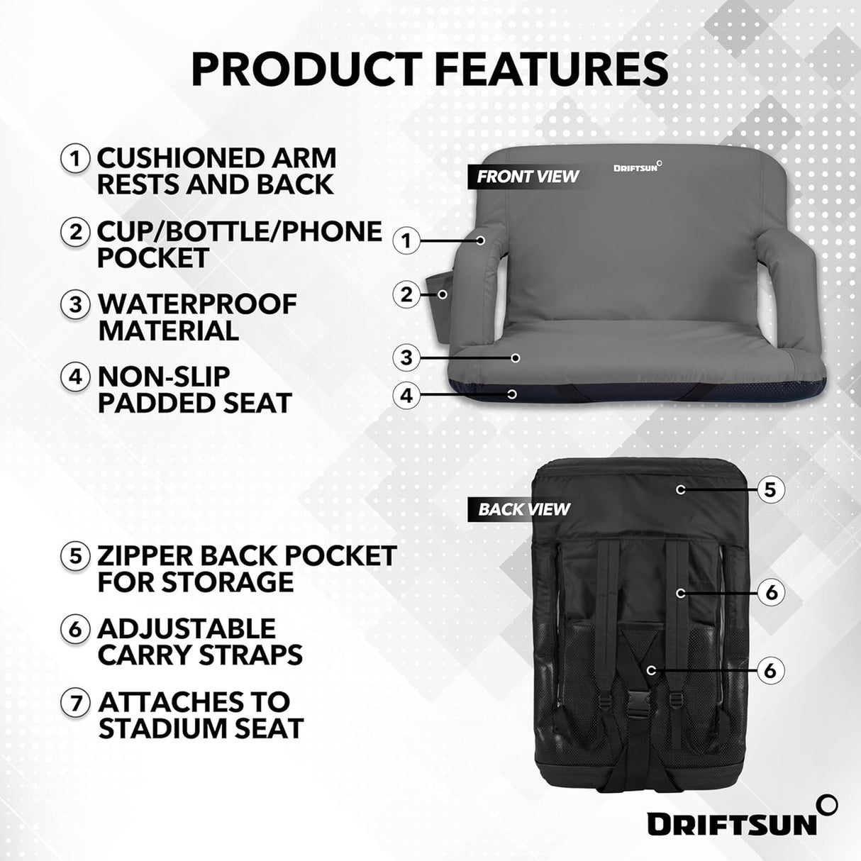 Driftsun Extra Wide Folding Stadium Seat Reclining Bleacher Chair
