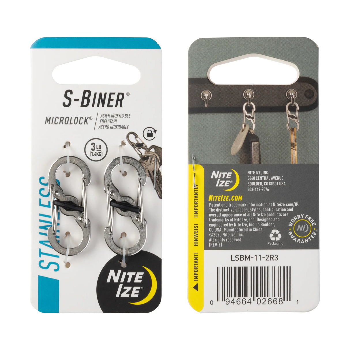 Nite Ize S-Biner Locking Dual Carabiner Steel 2-Pack Size Micro