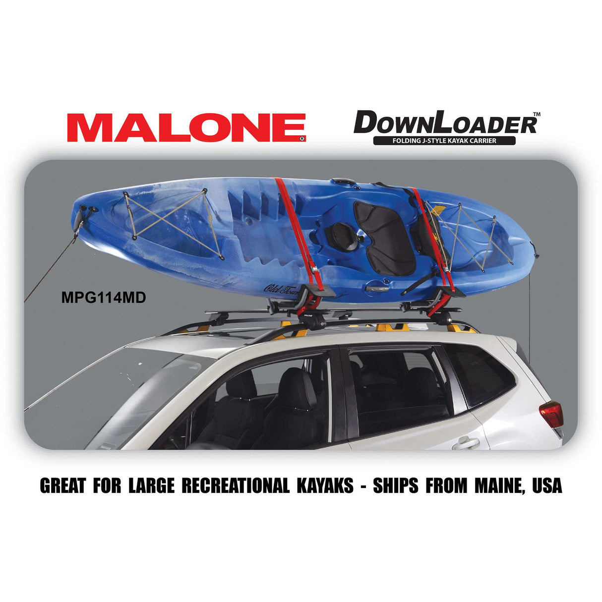 Malone DownLoader Folding J-Style Kayak Carrier with Tie-Downs, Side Loading