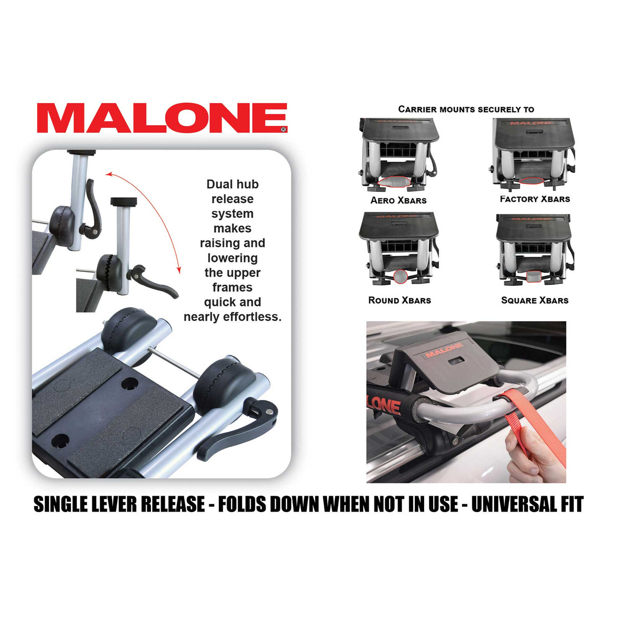 Malone DownLoader Folding J-Style Kayak Carrier with Tie-Downs, Side Loading