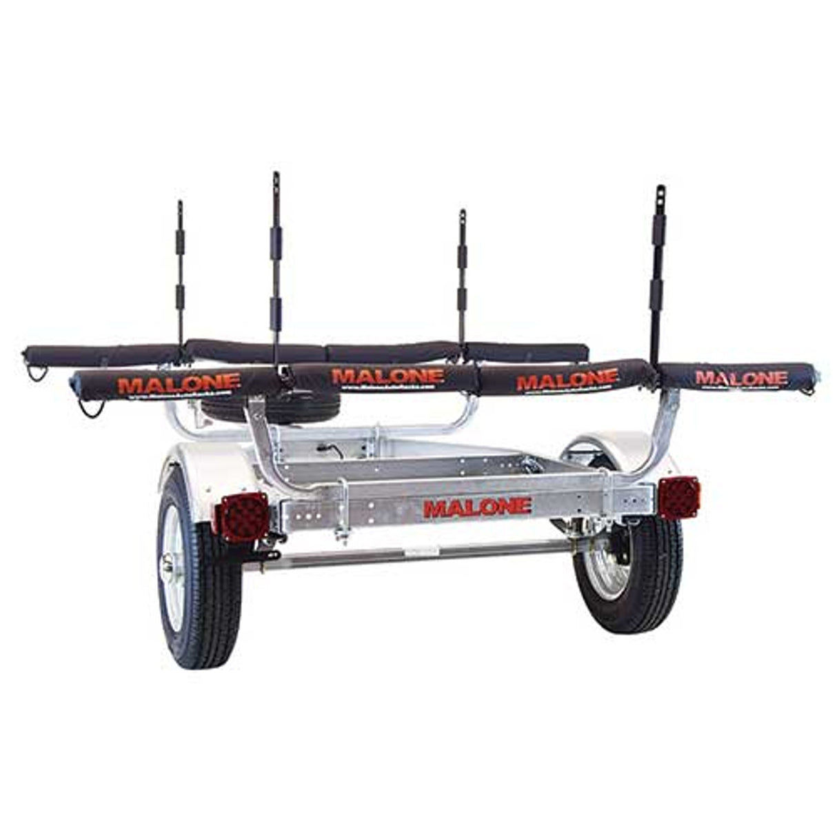 Malone MicroSport 4 Kayak Trailer Package with 2 Sets Stackers, 4 Sets Rack Pads, Spare Tire