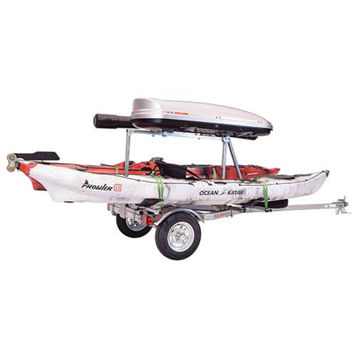 Malone MicroSport LowBed Trailer Package with 2nd Tier, 2 Sets MegaWings, Cargo Box, Rod Tube, & Spare Tire