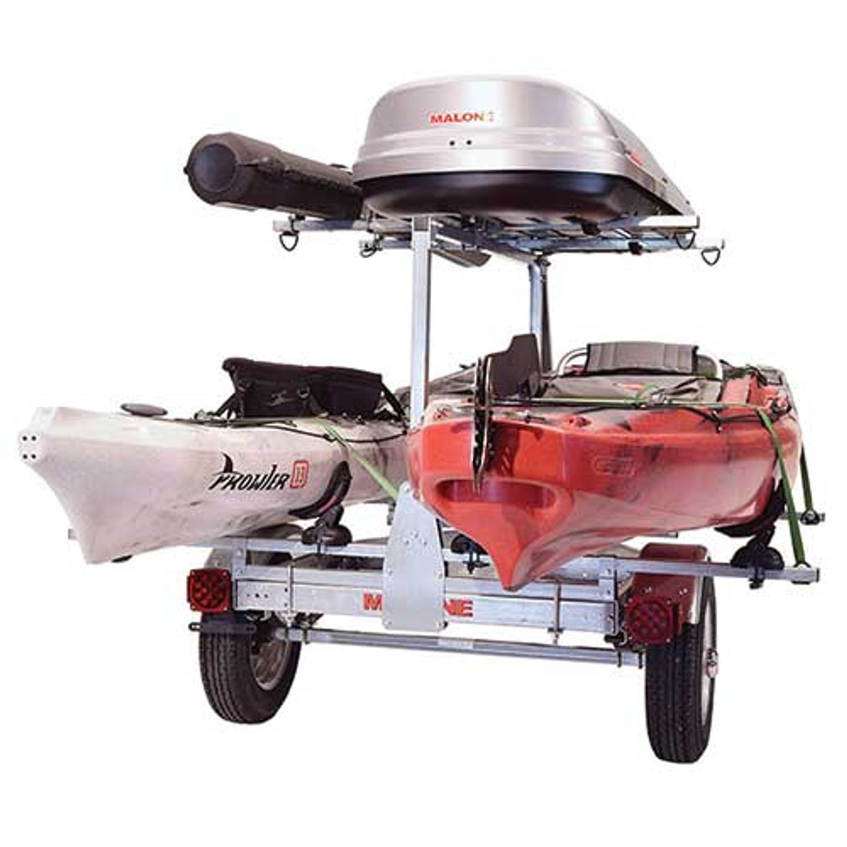 Malone MicroSport LowBed Trailer Package with 2nd Tier, 2 Sets SaddleUp, Cargo Box, Rod Tube, Spare Tire