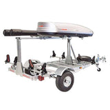 Malone MegaSport LowBed 2 Kayak Trailer Package with 2nd Tier, Spare Tire, SaddleUp Pros, Cargo Box, & Rod Tubes