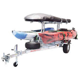 Malone MegaSport LowBed 2 Kayak Trailer Package with 2nd Tier, Spare Tire, SaddleUp Pros, Cargo Box, & Rod Tubes
