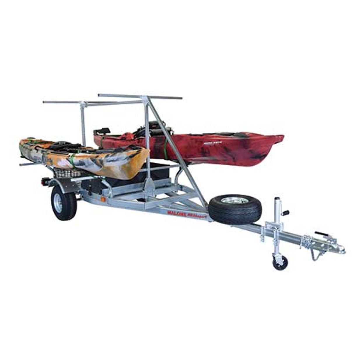Malone MegaSport 2 Kayak Trailer Package with 2nd Tier, Storage, Spare Tire