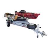 Malone MegaSport 2 Kayak Trailer Package with Saddle Up Pro Carriers, Wire Storage Basket, Plastic Storage Drawer, Spare Tire