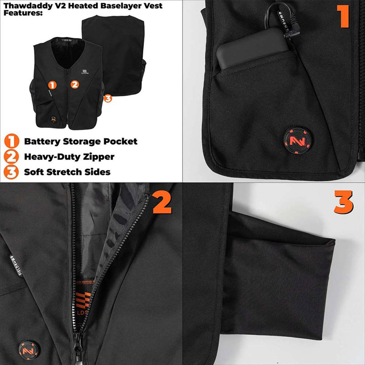 Mobile Warming Unisex 7.4V Smart Thawdaddy 2.0 Bluetooth Heated Vest