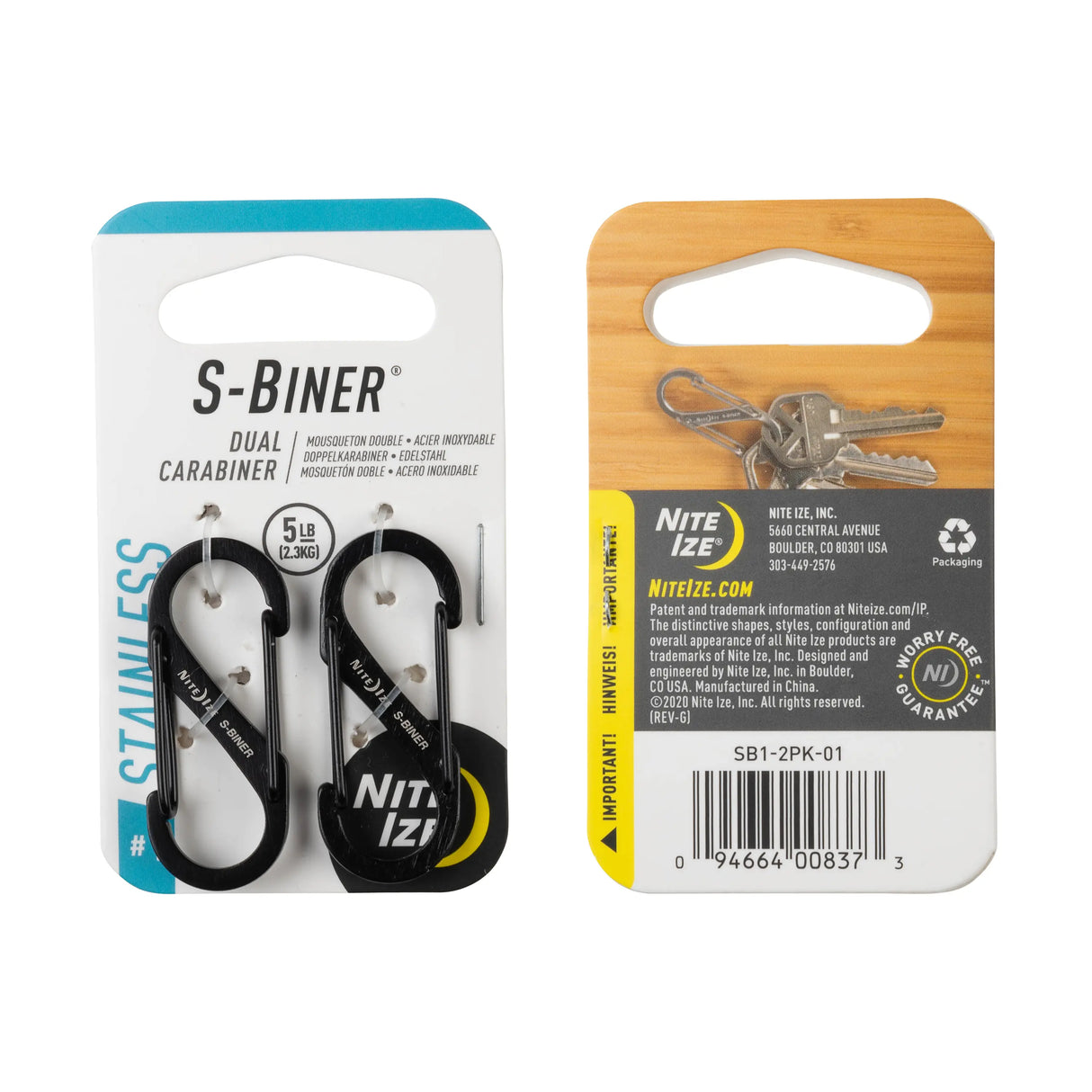 Nite Ize S-Biner Stainless Steel Dual Carabiner 2-Pack Size-1