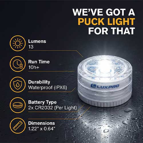 LuxPro Waterproof Micro LED Puck Lights 5 Pack